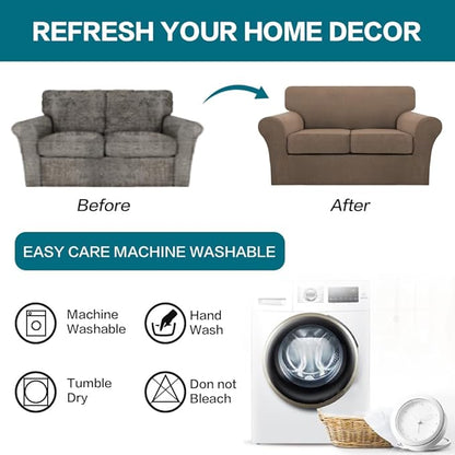 Turquoize 3 Piece Sofa Covers for 2 Cushion Couch Sofa Slipcover Soft Couch Cover for Dogs-Washable Sofa Furniture Cover with 2 Individual Cushion Covers, Feature Fabric (2 Cushion Sofa, Macchiato)