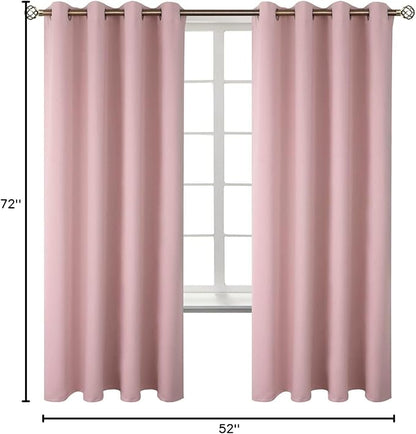 BGment Room Darkening Curtains 72 Inches Long - Grommet Thermal Insulated Drapes Window Treatment Curtains for Bedroom, 2 Panels, 52 x 72 Inch, Baby Pink
