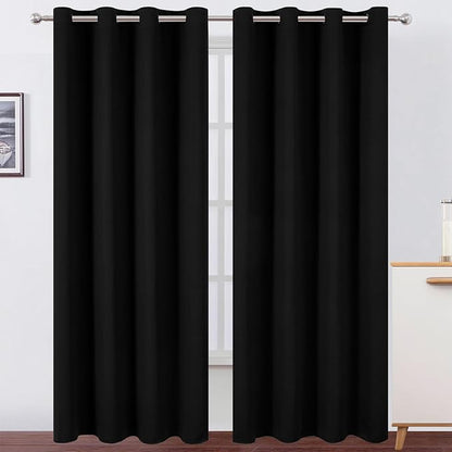 LEMOMO Blackout Curtains 52 x 90 Inch Long Black Curtains Set of 2 Panels Room Darkening Curtains for Bedroom and Living Room