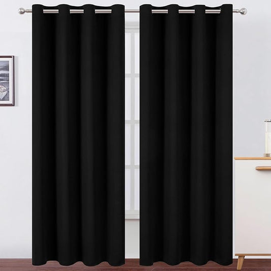 LEMOMO Blackout Curtains 52 x 90 Inch Long Black Curtains Set of 2 Panels Room Darkening Curtains for Bedroom and Living Room