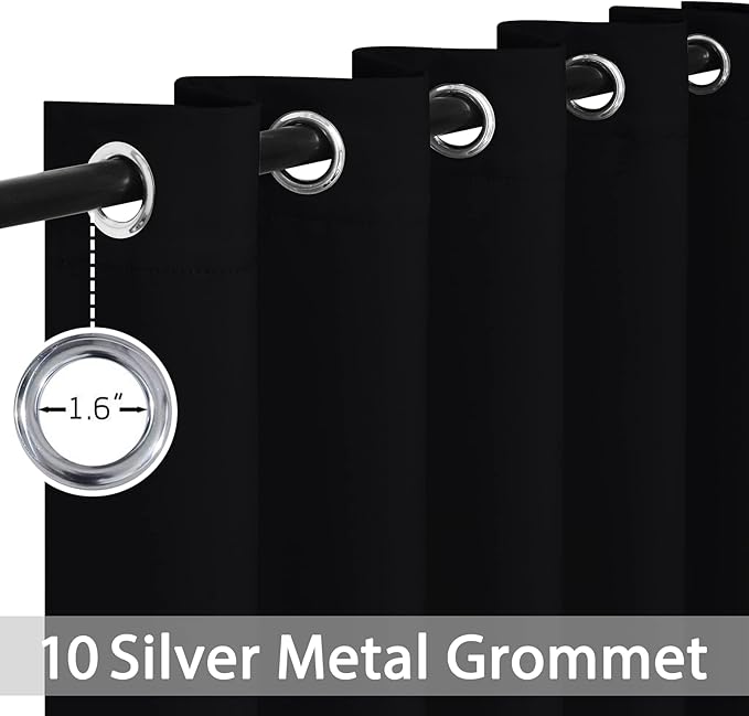 Yakamok 84 Inch Length Blackout Curtains for Bedroom, Room Darkening Thermal Insulated Solid Grommet Panels for Living Room(62Wx84L, Black, 2 Panels)