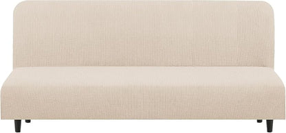 U-NICE HOME Stretch Futon Cover Armless Bed Slipcover - Soft Jacquard Fabric Washable for Pet Friendly, Beige