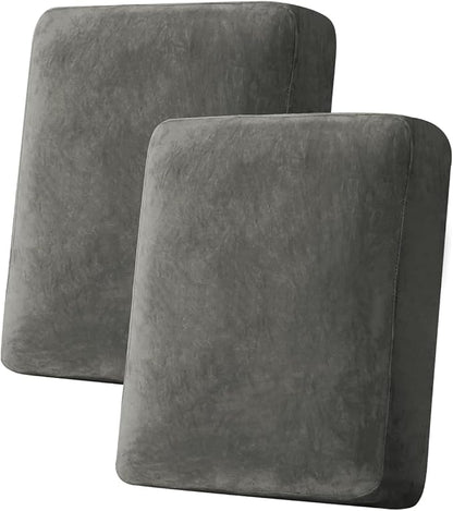 Couch Cover Stretch Velvet Sofa Cushion Cover 2-Piece - Elastic Washable Slipcover for Seat or Backrest, Couch Seat Covers for Sofas (Grey)