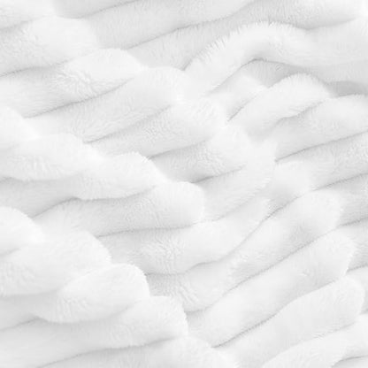BEDELITE Fleece Throw Blanket for Couch – 3D Ribbed Jacquard Soft and Warm Decorative Fuzzy Blanket – Cozy, Fluffy, Plush Lightweight White Throw Blankets for Bed, Sofa, 84x90 inches