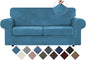WEERRW Velvet Couch Covers for 2 Cushion Couch Sofa - High Stretch Velvet Plush 3 Pieces Sofa Slipcovers with Elastic Bottom, Furniture Protector for Pets, Machine Washable, Peacock Blue, Medium