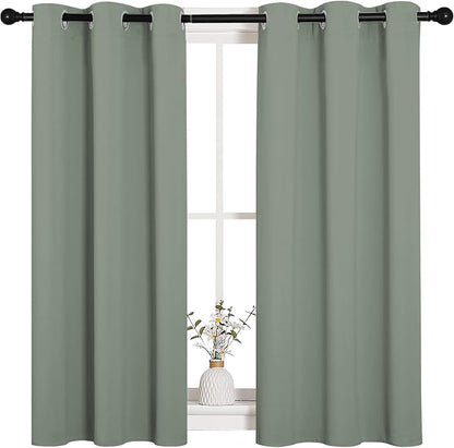 NICETOWN ROM Darkening Curtains 48 inch Length 2 Panels, Thermal Insulated Grommet Blackout Curtains for Modern Casual Elegant Bedroom Kids Room Theme Decoration (Greyish Green, 2 Pieces, W34)