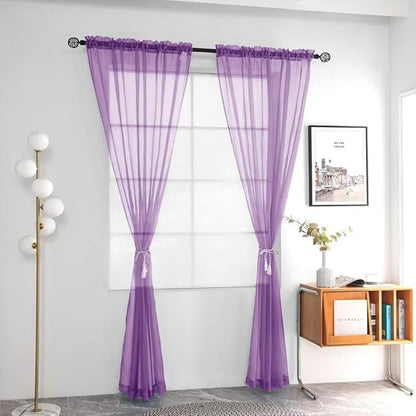 youleyar Solid Sheer Rod Pocket Curtain Voile Draperies 2 Panels White Beige Black Grey Coffee 52 Inch Width 63 Inch Long 1 Pair for Kitchen Bedroom Children Living Room Yard (Lavender,52Wｘ63L)