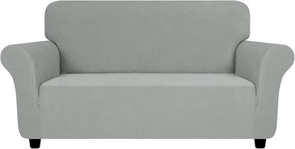 ZNSAYOTX Super Stretch Loveseat Covers (57"-70"), New Striped Love Seat Slipcover, Dogs Pet Friendly Anti-Slip Couch Protector Spandex Durable 2 Seater Fabric Sofa Cover(Light Grey, Loveseat)