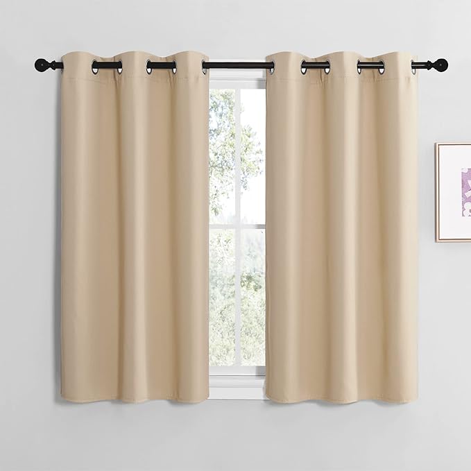NICETOWN Blackout Curtain Panels for Bedroom, Biscotti Beige, 2 Panels, W29 x L30-inch, Thermal Insulated Grommet Top Blackout Draperies and Drapes for Basement