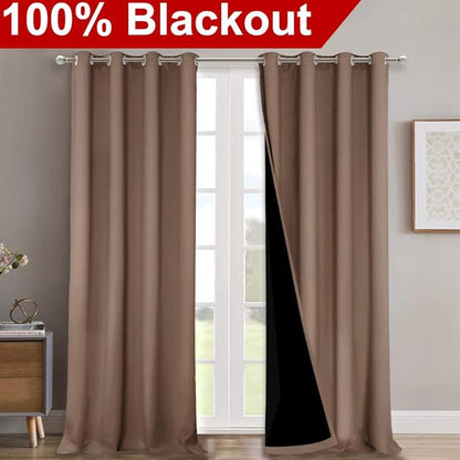 NICETOWN Full Shading Curtains 90 inches Long 2 Panels Set for Windows, Super Heavy-Duty Black Lined Blackout Curtains for Bedroom, Privacy Assured Window Treatment (Cappuccino, 52 inches W)