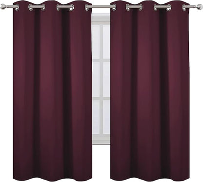 LEMOMO Burgundy Red Thermal Blackout Curtains/38 x 63 Inch/Set of 2 Panels Room Darkening Curtains for Bedroom