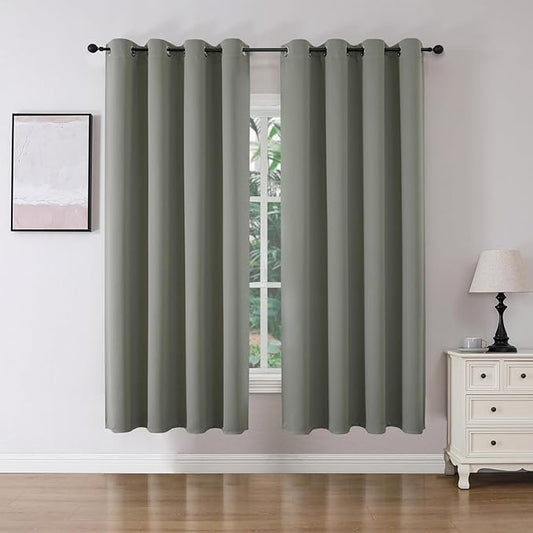 Joydeco Blackout Curtains 72 Inch Length 2 Panels Set, Thermal Insulated Long Curtains& Drapes 2 Burg, Room Darkening Grommet Drapes for Bedroom Living Room Window (Sage Green, W52 x L72 Inch)