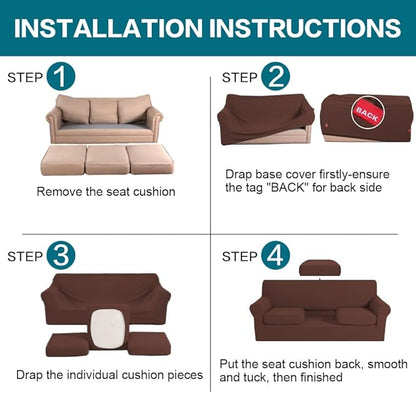 Turquoize 4 Piece Sofa Covers for 3 Cushion Couch Sofa Slipcover Soft Couch Cover for Dogs-Washable Sofa Furniture Covers with 3 Individual Large Cushion Covers (XL Sofa, Burnt Brick)