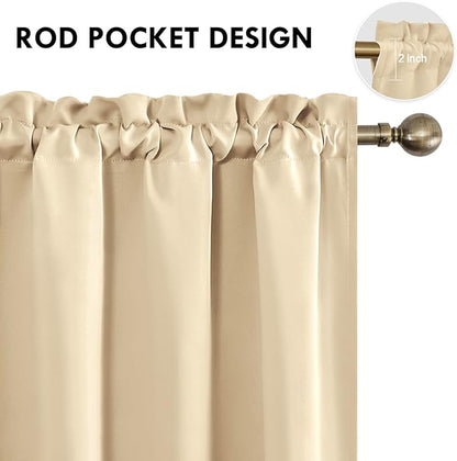 DWCN Blackout Curtains Room Darkening Thermal Insulated Bedroom Curtains Window Curtain Panels, 38 x 84 inches Long, Set of 2 Beige Rod Pocket Drapes