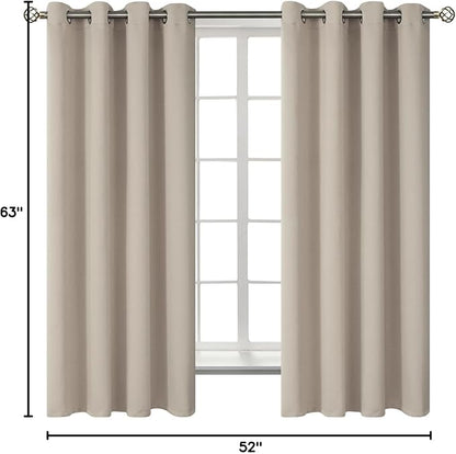 BGment Room Darkening Curtains 63 Inches Long - Grommet Thermal Insulated Drapes Window Treatment Curtains for Bedroom, 2 Panels, 52 x 63 Inch, Camel
