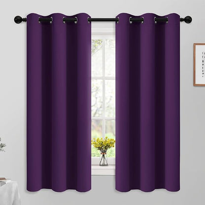 Yakamok Blackout Curtains Room Darkening Thermal Insulated Grommet Top Solid Window Curtains for Living Room, 42W x 63L,Purple,2 Panels