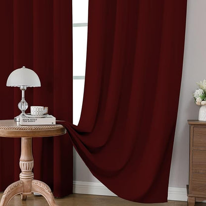 CUCRAF Burgundy Red Blackout Curtains 72 inch Length 2 Panels Set, Rod Pocket Room Darkening Drapes for Bedroom Living Room, Insulated Thermal Light Blocking Window Curtain (W52 x L72 Inch)
