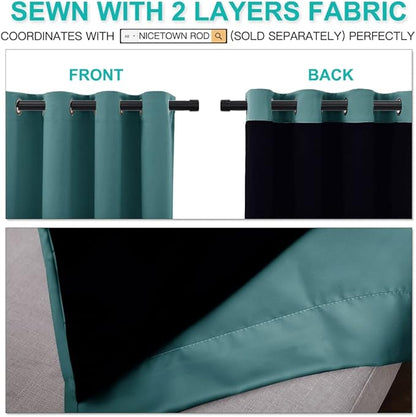 NICETOWN Full Shade Curtain Panels, Pair of Energy Smart & Noise Blocking Out Blackout Drapes for Apartment Window, Thermal Insulated Guest Room Lined Window Dressing(Sea Teal, 52 x 72 inch)