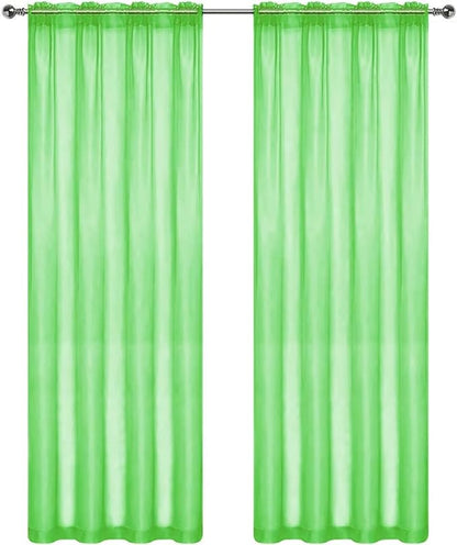 SpaceDresser Sheer Voile Window Treatment Rod Pocket Curtain Panels for Kitchen Bedroom Living Room Drapes Sunlight Filtering Privacy Semi Home Decor Assorted Colors Sizes (Sharp Green, 52 W x 63 L)