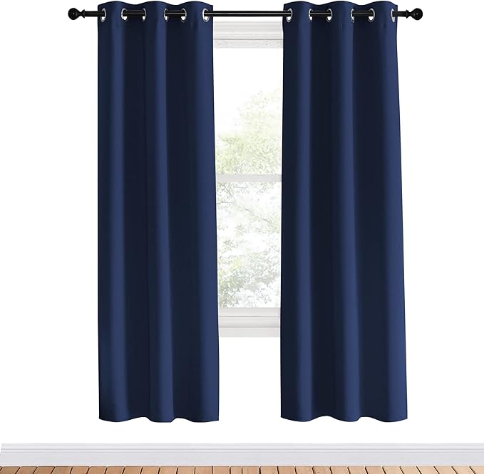 NICETOWN Blackout Curtain Panels 70, Navy, 1 Pair, 34 inch, Window Treatment Energy Saving Thermal Insulated Solid Grommet Blackout Drapes for Living Room