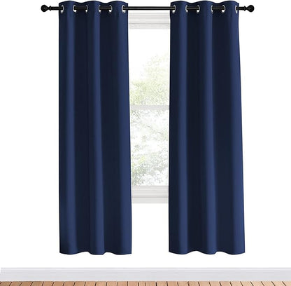 NICETOWN Blackout Curtain Panels 70, Navy, 1 Pair, 34 inch, Window Treatment Energy Saving Thermal Insulated Solid Grommet Blackout Drapes for Living Room