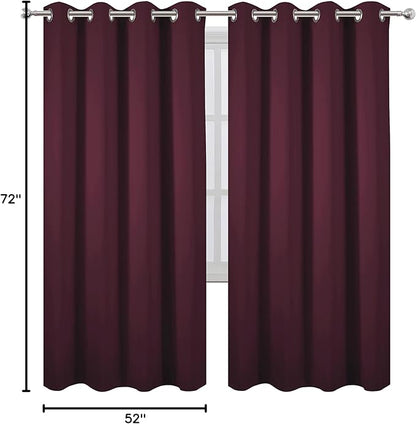 LEMOMO Burgundy Red Thermal Blackout Curtains/52 x 72 Inch/Set of 2 Panels Room Darkening Curtains for Bedroom