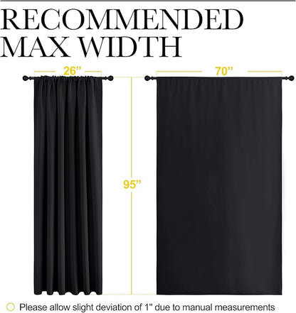 NICETOWN Black Blackout Curtain Blinds - Solid Thermal Insulated Window Treatment Blackout Drapes for Bedroom (2 Panels, 70 inches Wide by 95 inches Long)