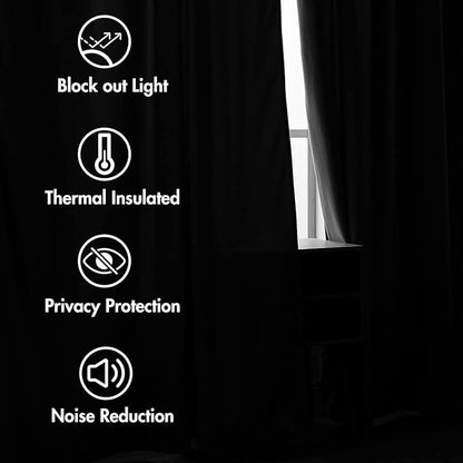 MIULEE Black Velvet Curtains 90 inches 2 Panels - Luxury Blackout Curtains for Bedroom Living Room Thermal Insulated Super Soft Window Drapes Rod Pocket & Back Tab Halloween Decor, W 52 x L 90 inch