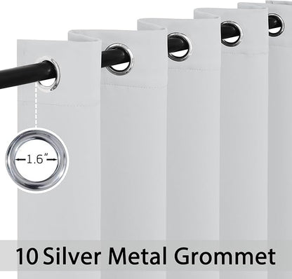 Yakamok Greyish White Curtains for Bedroom,Grommet Thermal Insulated Room Darkening Curtains for Living Room, 62W x 63L, 2 Panels
