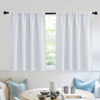 RYB HOME Short Curtains for Small Window, Sunmmer Heat Light Blocking Privacy Protection Curtains for Sunroom Laundry Room Stair Window, Width 52 by Length 36, Greyish White, Set of 2
