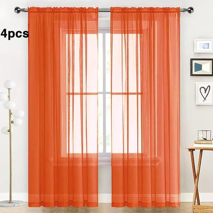 SpaceDresser Burnt Orange Sheer Curtains 4 Panels Rod Pocket Semi-Sheer Curtain 108 Inches Long Light Filtering Voile Window Drapes for Bedroom Living Room Kitchen, Each 52W x 108L