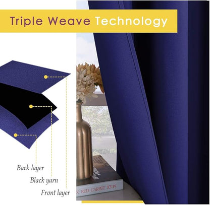 NICETOWN Blackout Window Curtains 70" L, 2 Panels, 34 inch, Royal Blue, Grommet Top Room Darkening Thermal Insulated Vertical Window Drapes Modern for Flat/Apartment