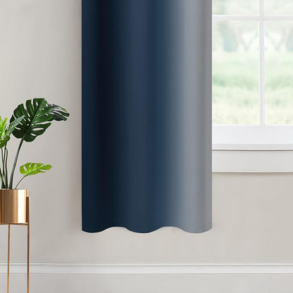 Yakamok Room Darkening Ombre Curtains 63 Inch Length, Navy Blue and Greyish White Thermal Insulated Gradient Color Curtains,Light Blocking Grommet Window Drapes for Bedroom,42 Inch Width,2 Panels