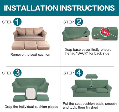 Turquoize 4 Piece Sofa Covers for 3 Cushion Couch Sofa Slipcover Soft Couch Cover for Dogs-Washable Sofa Furniture Covers with 3 Individual Cushion Covers Jacquard Fabric (3 Cushion Sofa, Loden Frost)