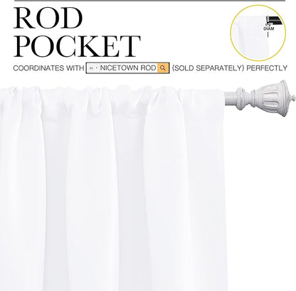 NICETOWN White Bedroom Curtain Panels - Multi-Function Noise Reducing Performance Window Treatment Thermal Insulated Rod Pocket Room Darkening Drapes for Nursery (2 Panels, 70 in x 95 in (W x L))