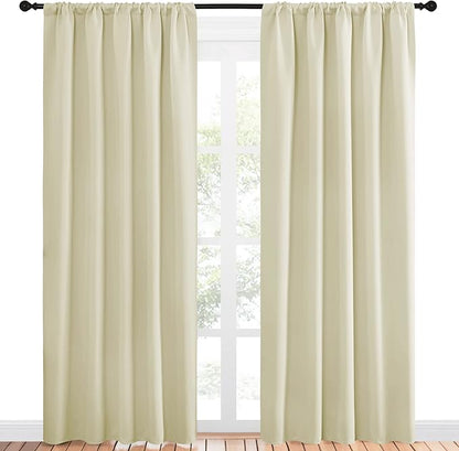 NICETOWN Room Darkening Curtains for Bedroom - Home Decoration Privacy Protection Thermal Insulated Solid Drapes/Draperies for Sliding Glass Door (Beige, Set of 2, 52 x 84 inches)