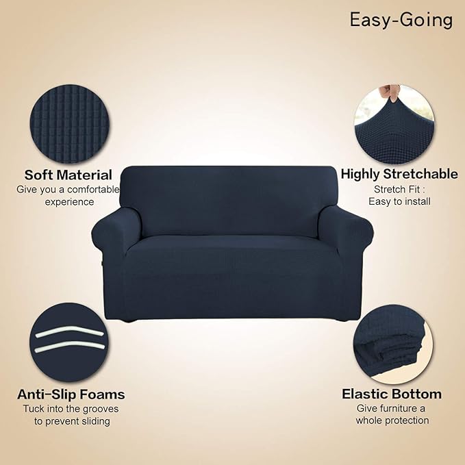 Easy-Going Stretch Oversized Sofa Slipcover 1-Piece Sofa Cover Furniture Protector Couch Soft with Elastic Bottom for Kids, Polyester Spandex Jacquard Fabric Small Checks Dark Blue