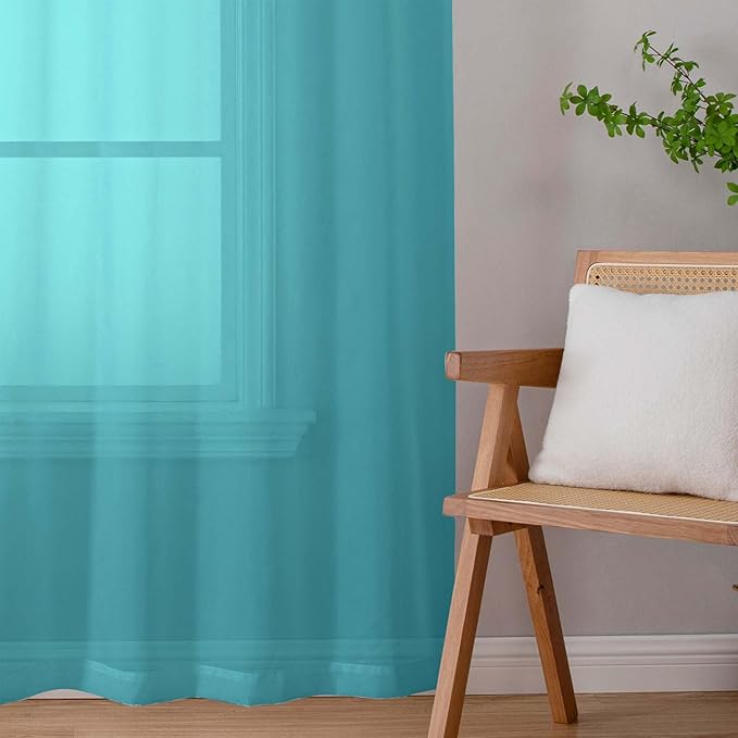 Sheer Turquoise Curtains for Bedroom Living Room 63 Inch Length 2 Panels, Airy Soft Light Filtering Sheer Dining Room Curtains, Modern Rod Pocket Drapes, Turquoise, Each 42" Wx63 L Inches