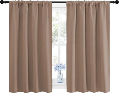 NICETOWN Kitchen Window Blackout Curtains - Window Treatment Thermal Insulated Rod Pocket Blackout Draperies/Drapes for Bedroom/Kitchen (Tan=Cappuccino, Set of 2, 42 inches Wide by 48 inches Long)