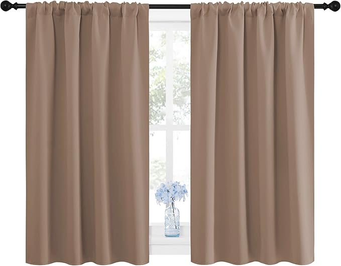 NICETOWN Kitchen Window Blackout Curtains - Window Treatment Thermal Insulated Rod Pocket Blackout Draperies/Drapes for Bedroom/Kitchen (Tan=Cappuccino, Set of 2, 42 inches Wide by 45 inches Long)