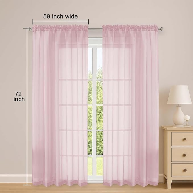 OWENIE Blush Sheer Curtains 72 Inches Long 2 Panels Set, Transparent Voile Sheer Curtain for Living Room Bedroom Window Sliding Glass Door Treatment, 59 x 72 Inch, Blush