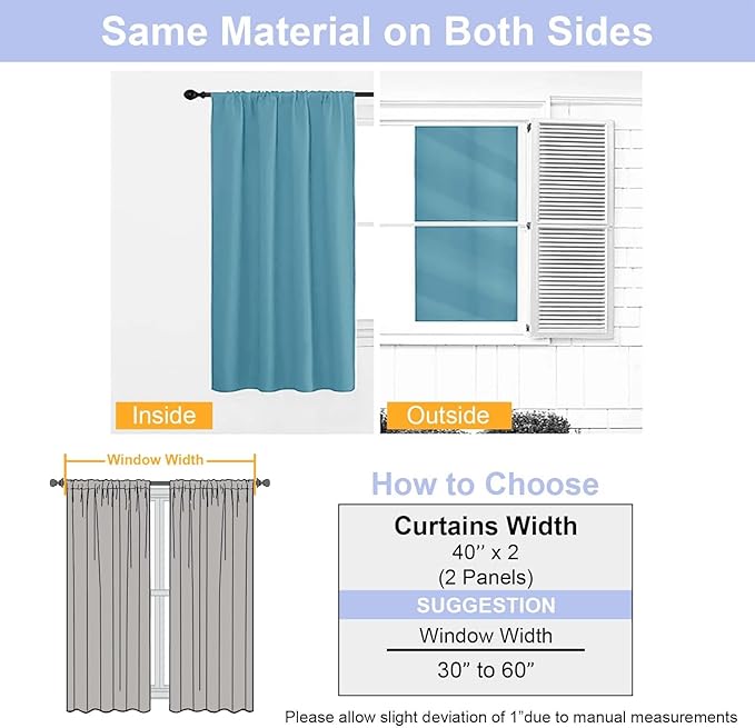 Simplebrand Ava Turquoise Blackout Curtains for Bedroom 63 Inch Length 2 Panels Set, Solid Thermal Insulated Energy Saving Rod Pocket Window Treatment Curtains Blackout Drapes, W40 x L63 Inch, Tur