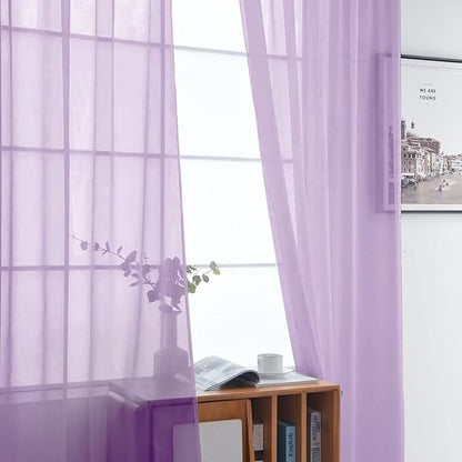 SpaceDresser Lavender Sheer Curtains 4 Panels Rod Pocket Semi-Sheer Curtain 54 Inches Long Light Filtering Voile Window Drapes for Bedroom Living Room Kitchen, Each 52W x54L