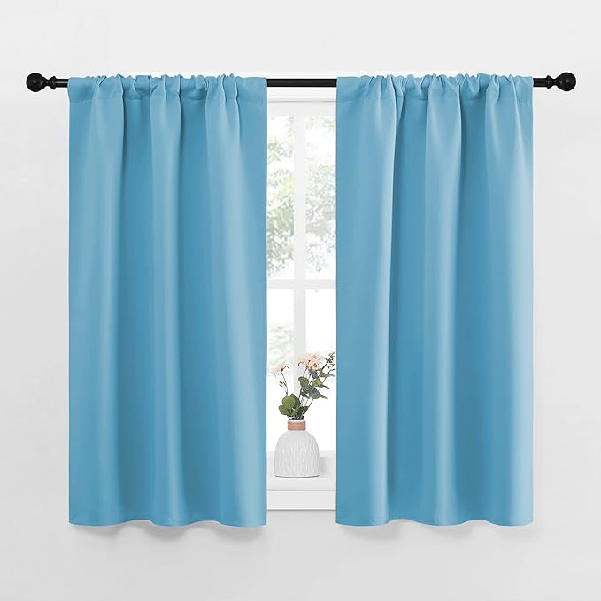 NICETOWN Kitchen Curtains, Short Blackout Curtains & Drapes, Home Decoration Privacy Thermal Insulated Curtains for Unicorn Theam Room (Teal Blue, 34" Wide, 45" Long, 2 PCs)