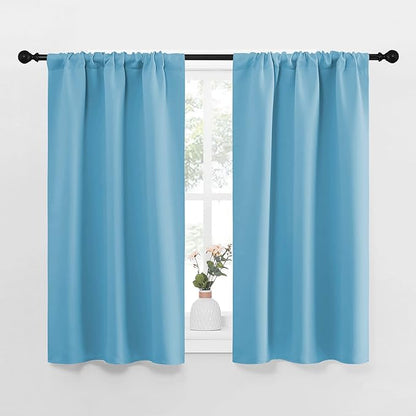 NICETOWN Kitchen Curtains, Short Blackout Curtains & Drapes, Home Decoration Privacy Thermal Insulated Curtains for Unicorn Theam Room (Teal Blue, 34" Wide, 45" Long, 2 PCs)