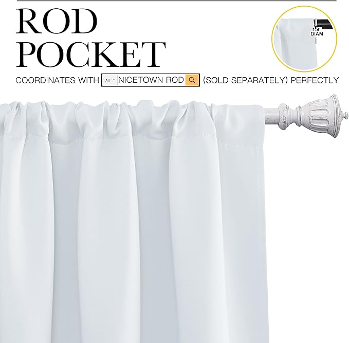 NICETOWN Greyish White Window Curtain Panels - Thermal Insulated Rod Pocket Room Darkening Curtain Sets for Bedroom (Platinum - Greyish White, 2 Panels, 42 in x 45 in (W x L))