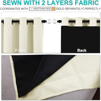 NICETOWN Living Room Completely Shaded Draperies, Privacy Protection & Noise Reducing Ring Top Drapes, Black Lined Insulated Window Treatment Curtain Panels (Beige, 2 Pieces, W62 x L84)