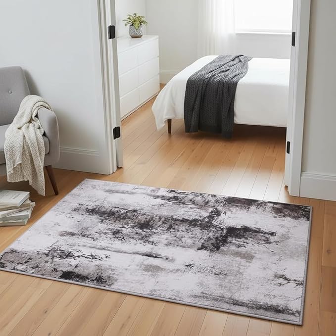 Toneed Abstract Area Rug Modern Washable Rug Soft Non Slip Rug Low Pile for Bedroom Living Room Dining Room Coffee Brown 2x3 Feet
