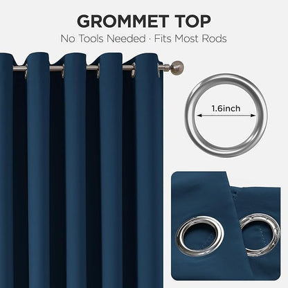 Joydeco Blackout Patio Sliding Door Curtains 90 Inches Long, Grommet Privacy Room Divider Curtains, Extra Wide Thermal Blackout Drapes for Bedroom Living Room (Navy Blue, 70Wx90L, 1 Panel)