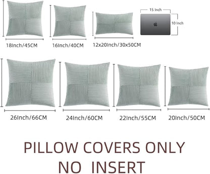 Fancy Homi 2 Packs Grey Blue Decorative Throw Pillow Covers 22x22 Inch for Couch Bed Sofa, Rustic Farmhouse Boho Home Decor, Soft Corss Corduroy Patchwork Accent Square Cushion Case 55x55 cm